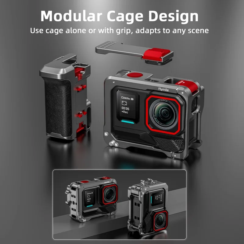 FLYMILE Für Insta360 Ace Pro / Ace Pro 2 Kamera-Käfig Aluminium-Legierung Griff Street Set Kamera-Zubehör