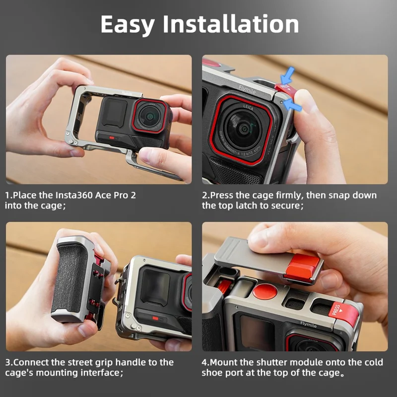 FLYMILE Für Insta360 Ace Pro / Ace Pro 2 Kamera-Käfig Aluminium-Legierung Griff Street Set Kamera-Zubehör