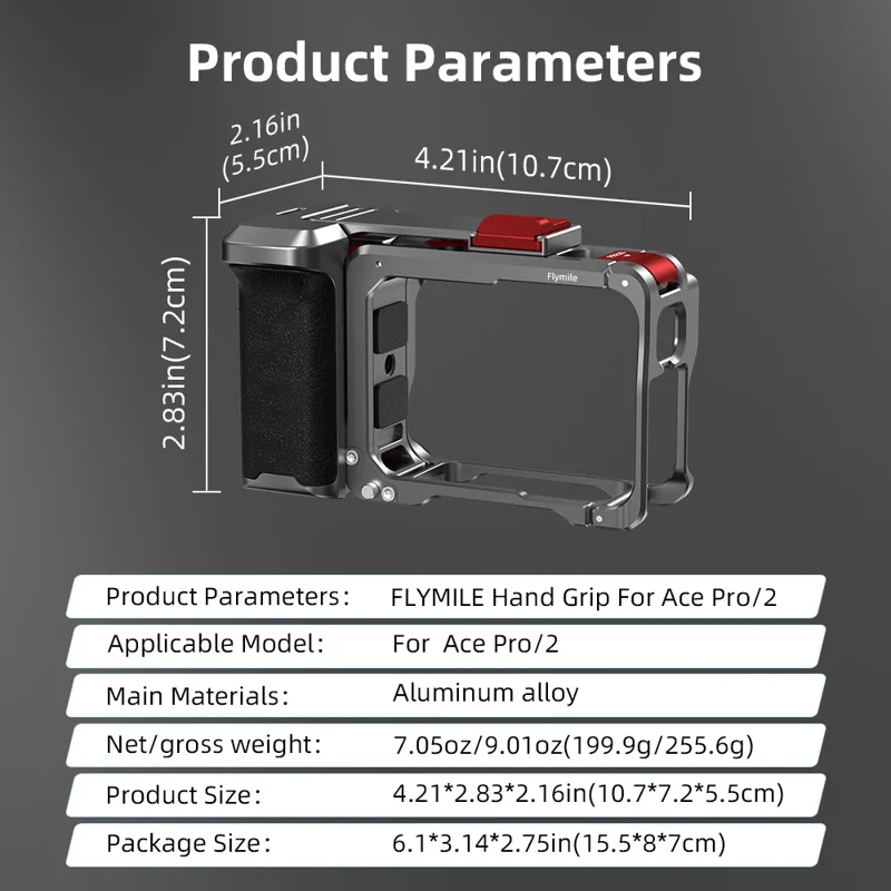 FLYMILE Für Insta360 Ace Pro / Ace Pro 2 Kamera-Käfig Aluminium-Legierung Griff Street Set Kamera-Zubehör