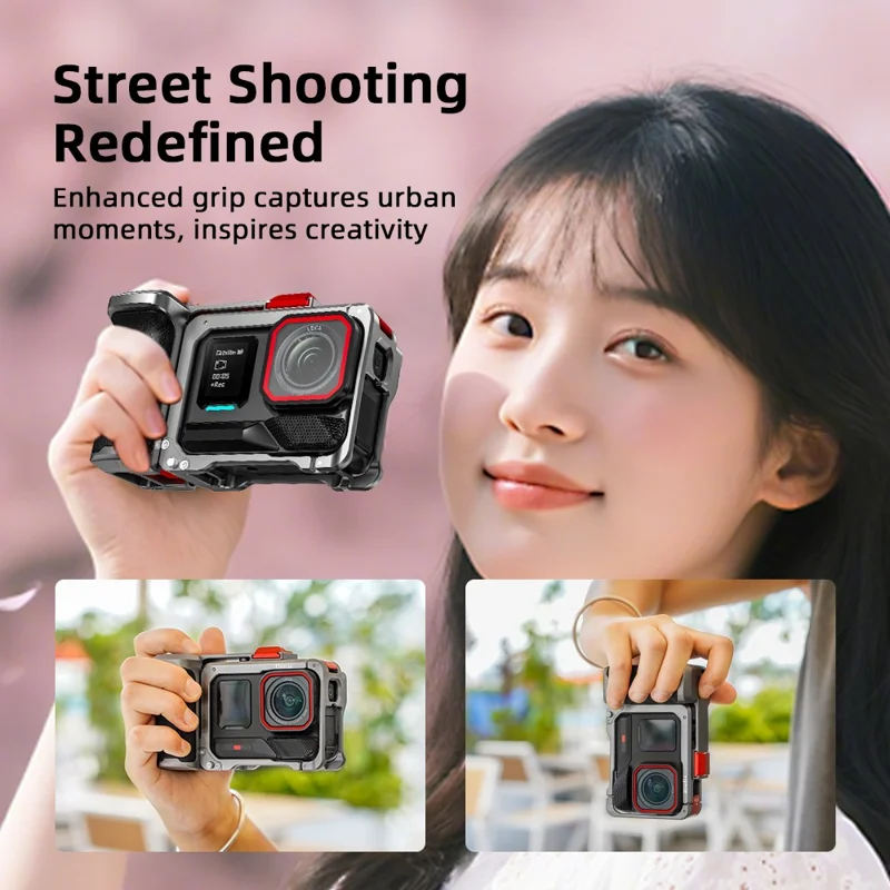 FLYMILE Für Insta360 Ace Pro / Ace Pro 2 Kamera-Käfig Aluminium-Legierung Griff Street Set Kamera-Zubehör