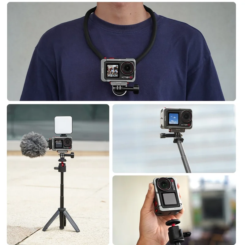 FLYMILE Kamera-Käfig für DJI Osmo Action 5 Pro / Action 4 / Action 3 Metallschutzrahmen Befestigungen Käfighalterung