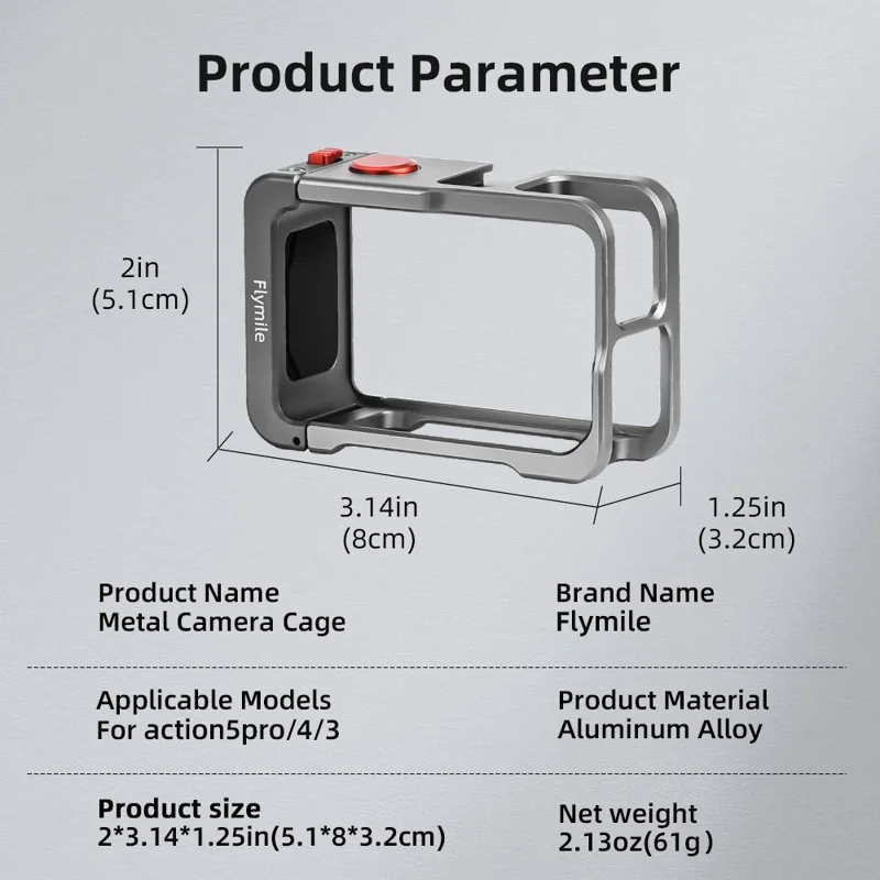 FLYMILE Kamera-Käfig für DJI Osmo Action 5 Pro / Action 4 / Action 3 Metallschutzrahmen Befestigungen Käfighalterung