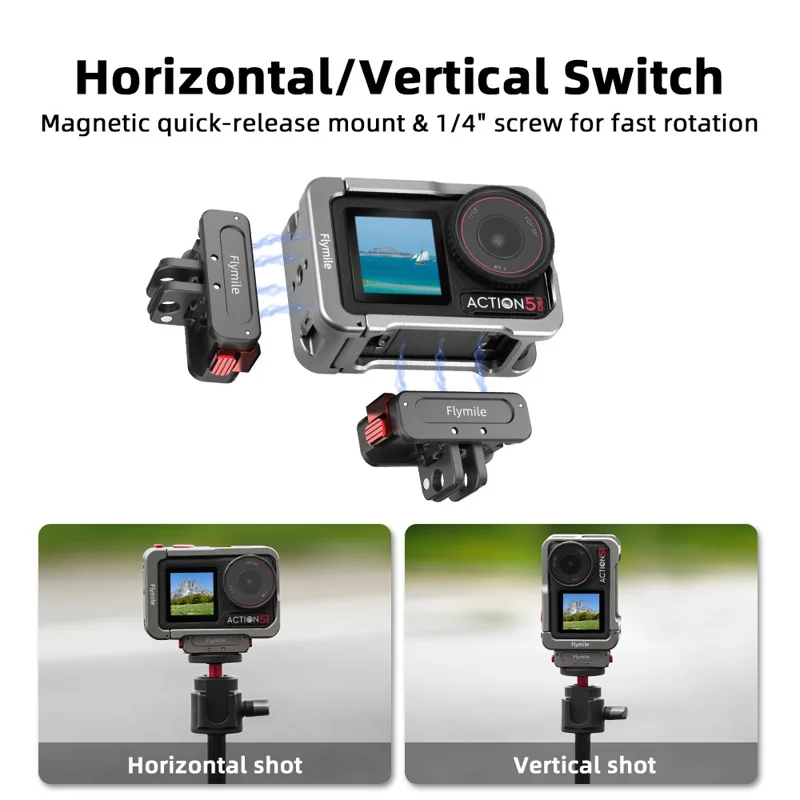 FLYMILE Kamera-Käfig für DJI Osmo Action 5 Pro / Action 4 / Action 3 Metallschutzrahmen Befestigungen Käfighalterung