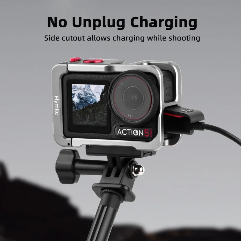 FLYMILE Kamera-Käfig für DJI Osmo Action 5 Pro / Action 4 / Action 3 Metallschutzrahmen Befestigungen Käfighalterung
