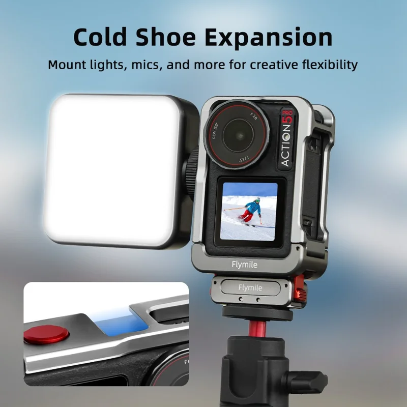 FLYMILE Kamera-Käfig für DJI Osmo Action 5 Pro / Action 4 / Action 3 Metallschutzrahmen Befestigungen Käfighalterung