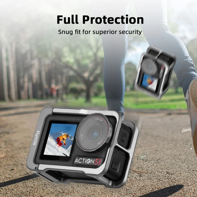 FLYMILE Kamera-Käfig für DJI Osmo Action 5 Pro / Action 4 / Action 3 Metallschutzrahmen Befestigungen Käfighalterung