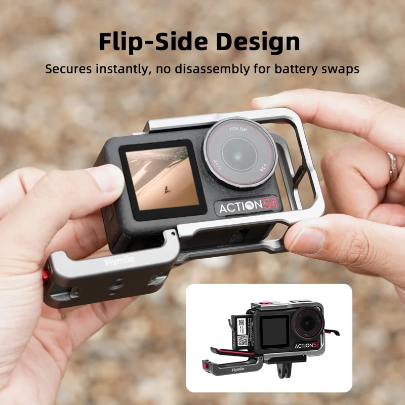 FLYMILE Kamera-Käfig für DJI Osmo Action 5 Pro / Action 4 / Action 3 Metallschutzrahmen Befestigungen Käfighalterung