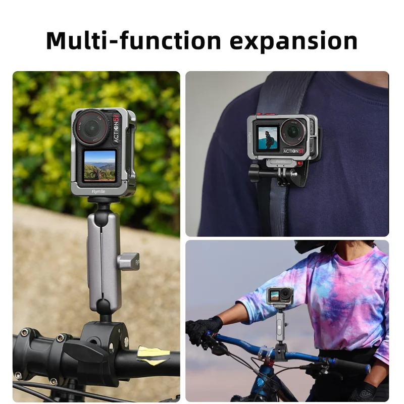 FLYMILE Kamera-Käfig für DJI Osmo Action 5 Pro / Action 4 / Action 3 Metallschutzrahmen Befestigungen Käfighalterung