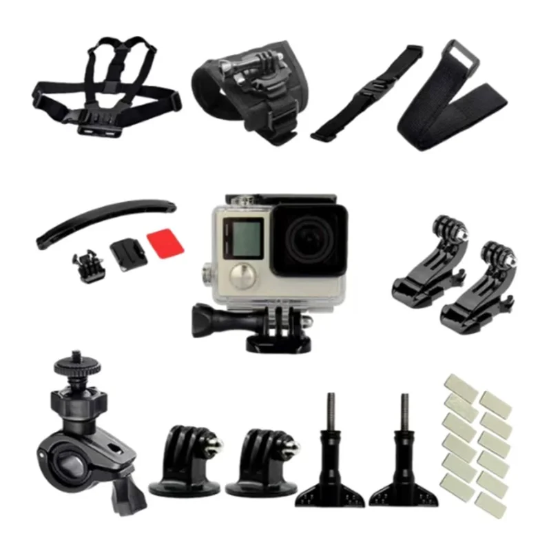 Kit d'accessoires 17 en 1 pour caméra d'action GoPro Hero 4 / 3 Cyclisme Sports Gant de rotation Sangle de paume Ensemble de montage
