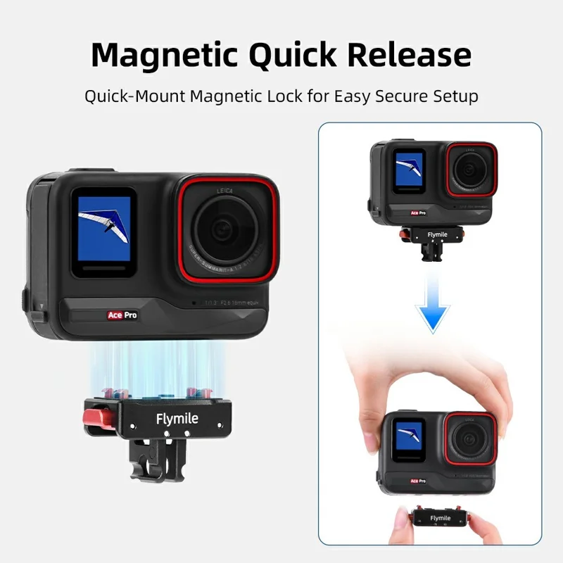 FLYMILE Quick Release Base For Insta360 Ace / Ace Pro / Ace Pro 2 / X5 / X4 / X3 / X2 Magnetic 1 / 4 Folding Mount Adapter Kit
