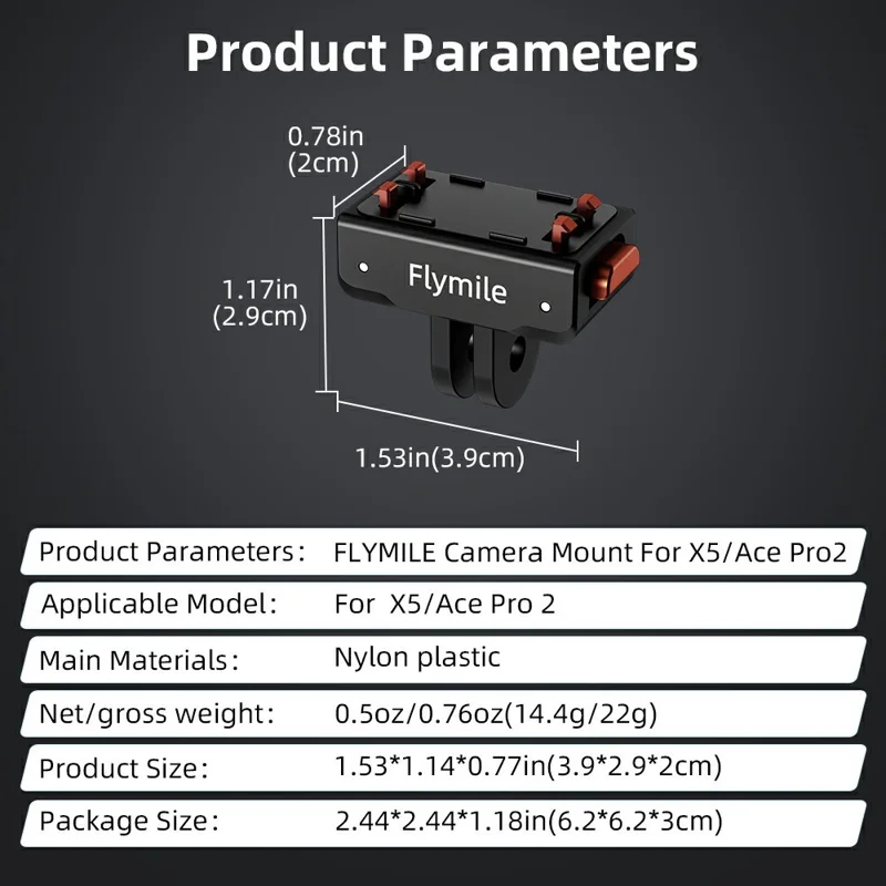 FLYMILE Magnetische Schnellspann-Basis für Insta360 Ace / Ace Pro / Ace Pro 2 / X5 / X4 / X3 / X2 Kamera-Halterung aus Kunststoff