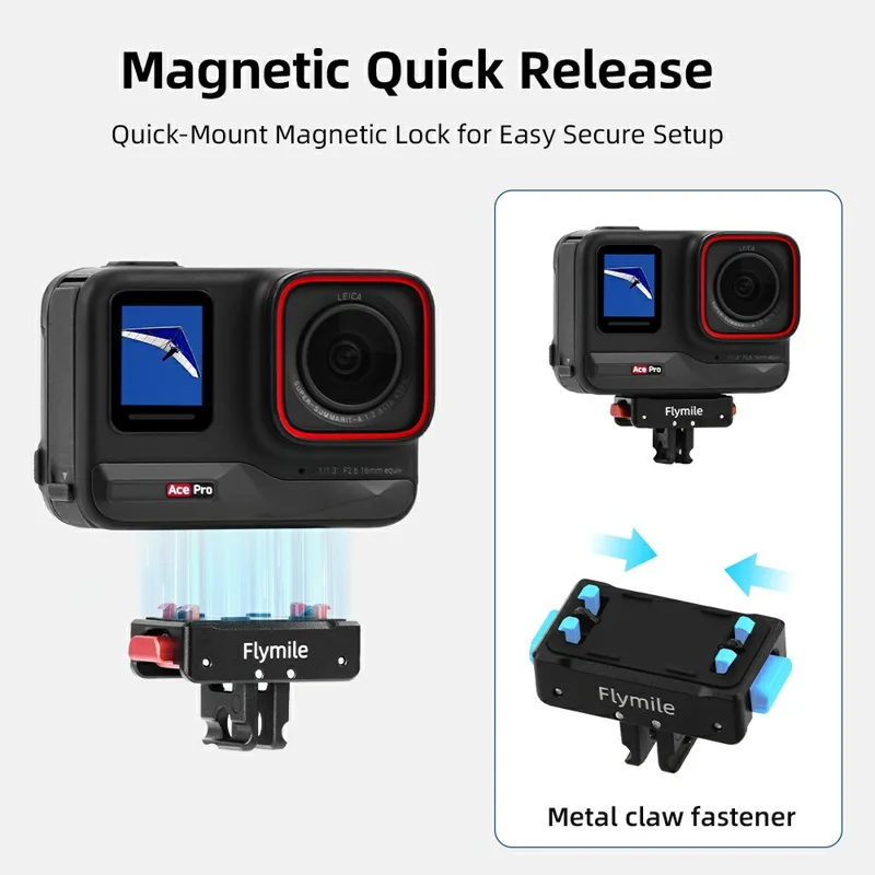 FLYMILE Magnetic Quick Release Base For Insta360 Ace / Ace Pro / Ace Pro 2 / X5 / X4 / X3 / X2 Aluminum Alloy Two-Claw Mount
