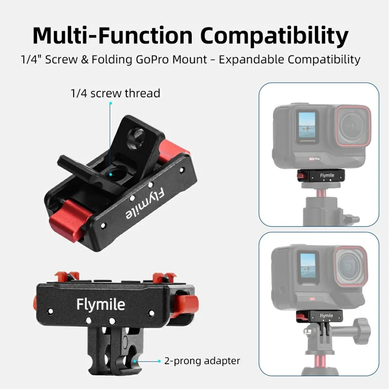 FLYMILE Magnetic Quick Release Base For Insta360 Ace / Ace Pro / Ace Pro 2 / X5 / X4 / X3 / X2 Aluminum Alloy Two-Claw Mount