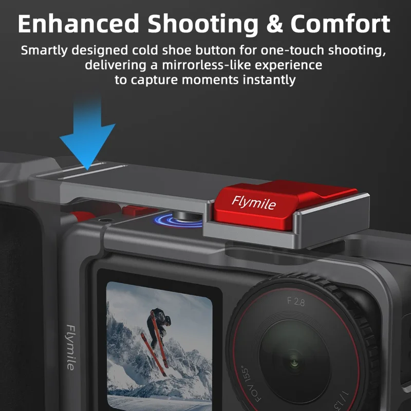 FLYMILE Empuñadura de Cámara de Acción para DJI Osmo Action 5 Pro / 4 / 3 Jaula para Conejo con Botón de Disparo y Correa de Mano