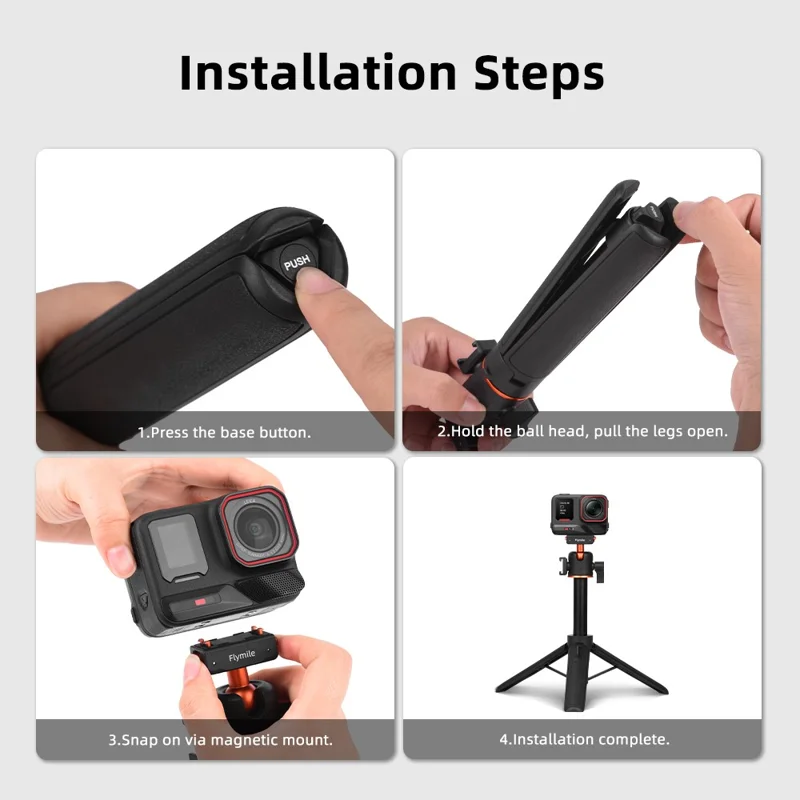 FLYMILE For Insta360 Ace Pro / X5 / X3 Quick Release Tripod Magnetic Snap-on 360 Degree Ball Head Stand