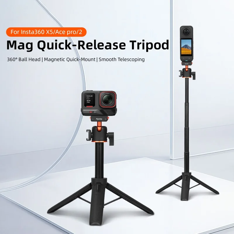 FLYMILE For Insta360 Ace Pro / X5 / X3 Quick Release Tripod Magnetic Snap-on 360 Degree Ball Head Stand