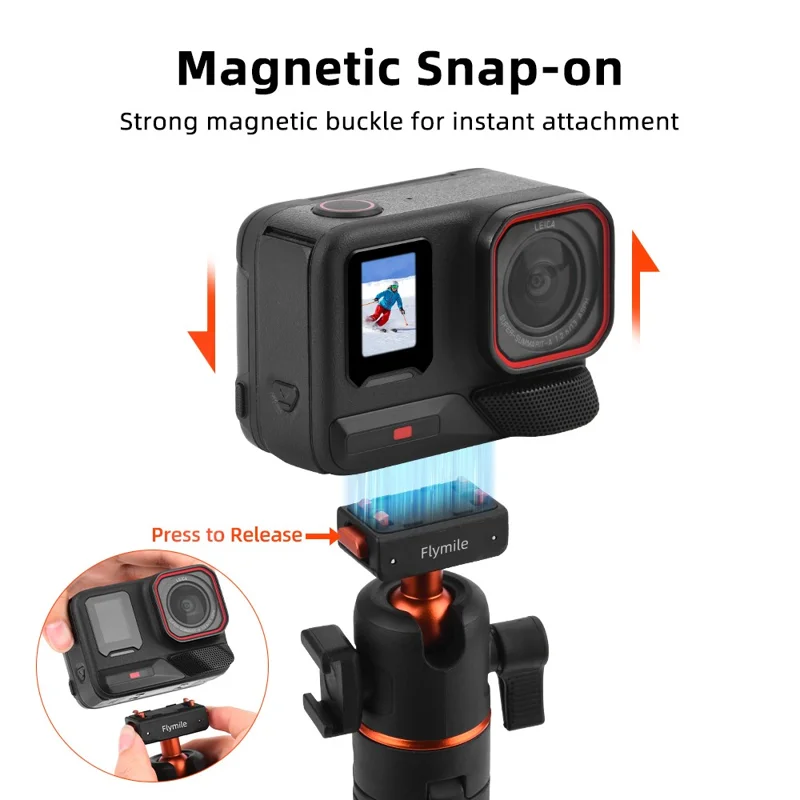 FLYMILE For Insta360 Ace Pro / X5 / X3 Quick Release Tripod Magnetic Snap-on 360 Degree Ball Head Stand