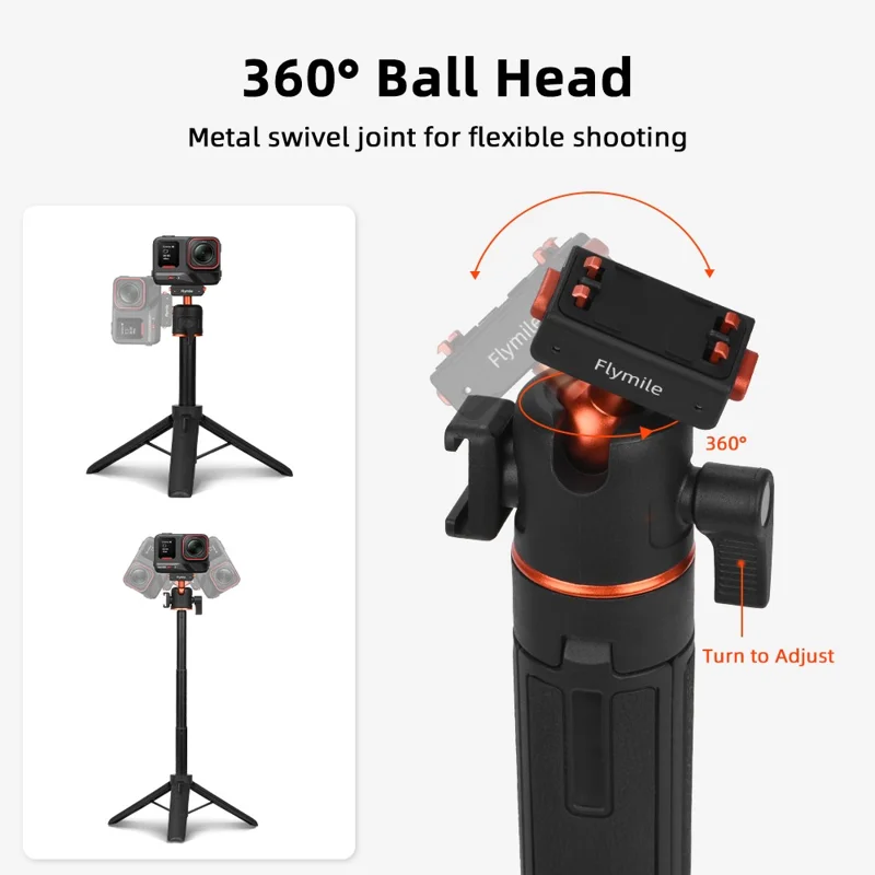 FLYMILE For Insta360 Ace Pro / X5 / X3 Quick Release Tripod Magnetic Snap-on 360 Degree Ball Head Stand