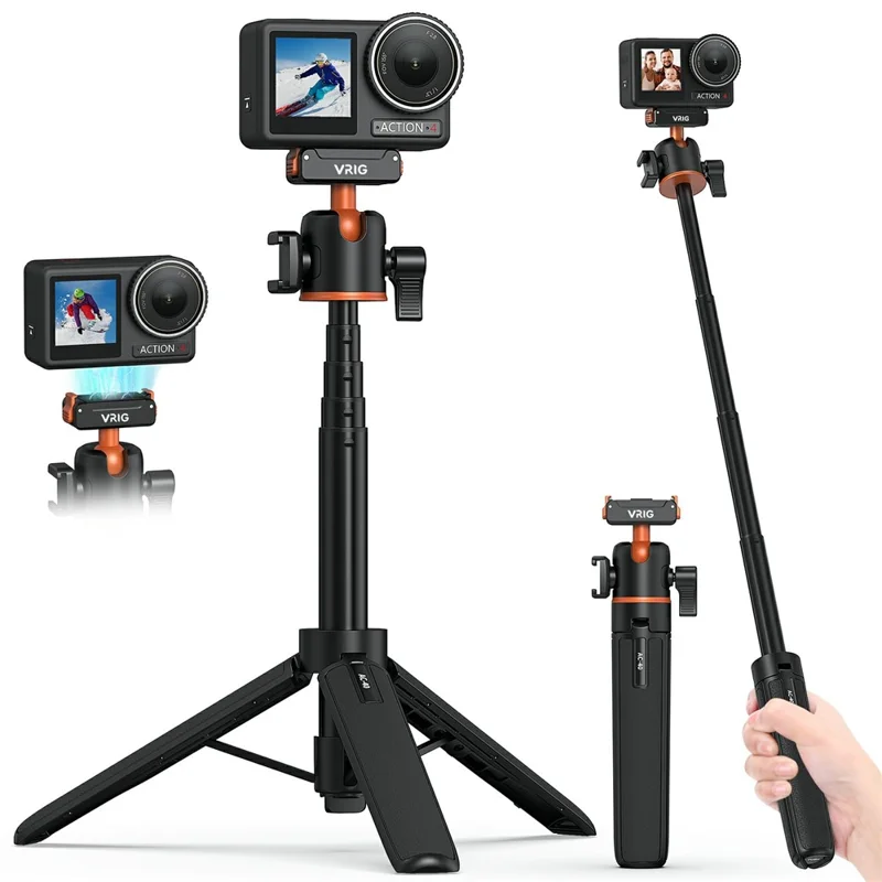 VRIG AC-40 Quick Release Tripod for DJI Osmo Action 5 Pro / 4 / 3 Plastic Ball Head Mount Cold Shoe Extension