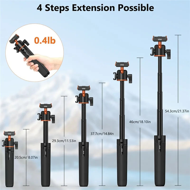 VRIG AC-40 Quick Release Tripod for DJI Osmo Action 5 Pro / 4 / 3 Plastic Ball Head Mount Cold Shoe Extension