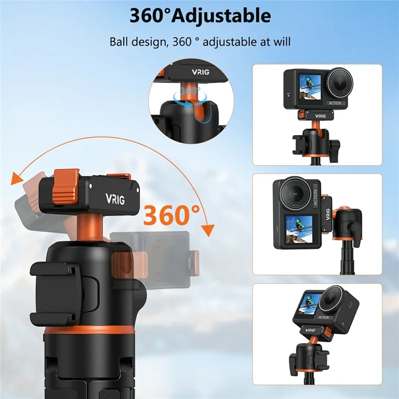 VRIG AC-40 Quick Release Tripod for DJI Osmo Action 5 Pro / 4 / 3 Plastic Ball Head Mount Cold Shoe Extension