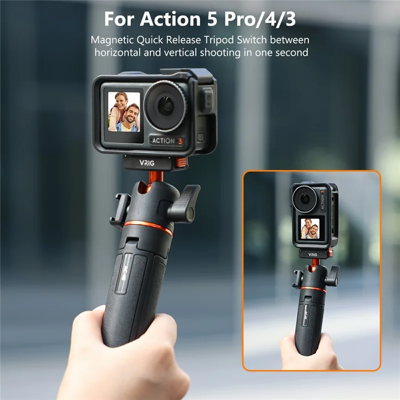 VRIG AC-40 Quick Release Tripod for DJI Osmo Action 5 Pro / 4 / 3 Plastic Ball Head Mount Cold Shoe Extension