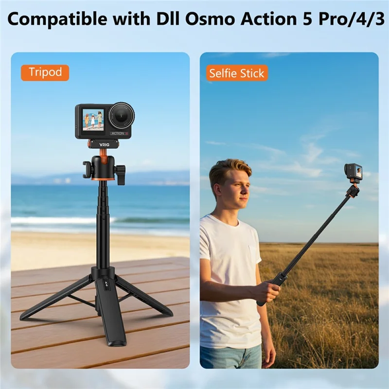 VRIG AC-40 Quick Release Tripod for DJI Osmo Action 5 Pro / 4 / 3 Plastic Ball Head Mount Cold Shoe Extension
