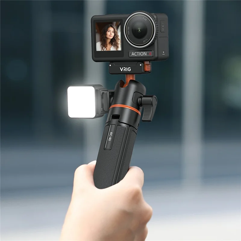 VRIG AC-40 Quick Release Tripod for DJI Osmo Action 5 Pro / 4 / 3 Plastic Ball Head Mount Cold Shoe Extension
