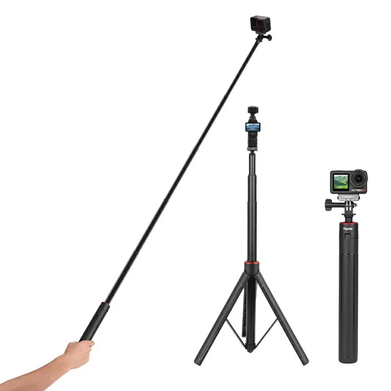 FLYMILE Action Cameras Telescopic Selfie Stick Tripod 6-Section Adjustable Aluminum Alloy Extendable Pole - 1.4m