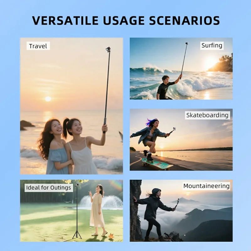 FLYMILE Action Cameras Telescopic Selfie Stick Tripod 6-Section Adjustable Aluminum Alloy Extendable Pole - 1.4m