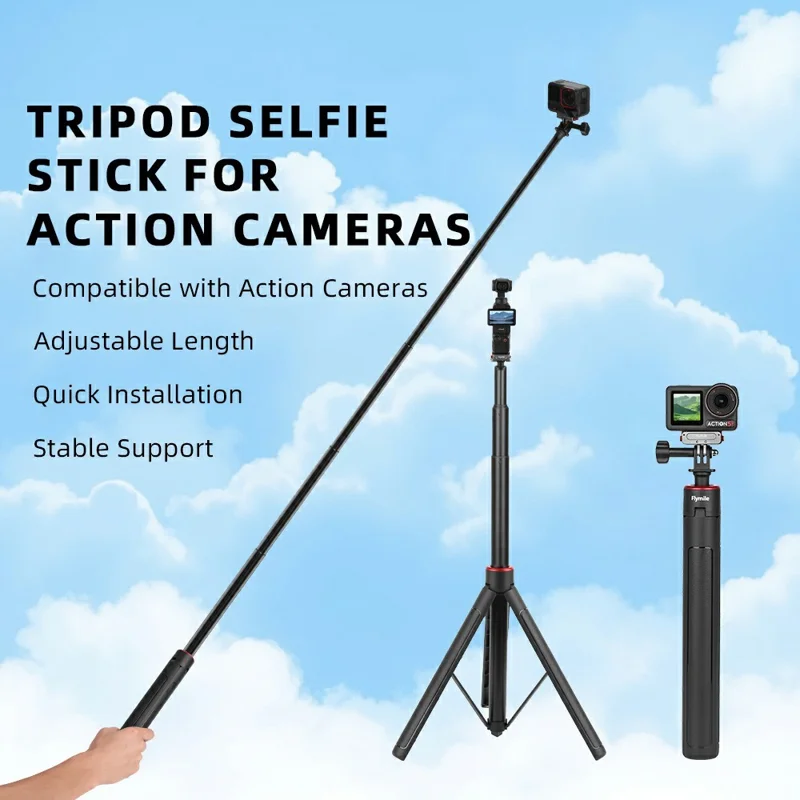 FLYMILE Action Cameras Telescopic Selfie Stick Tripod 6-Section Adjustable Aluminum Alloy Extendable Pole - 1.4m