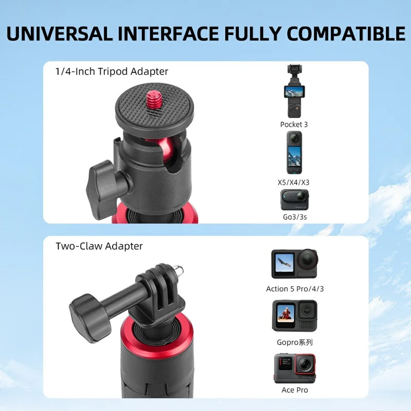 FLYMILE Action Cameras Telescopic Selfie Stick Tripod 6-Section Adjustable Aluminum Alloy Extendable Pole - 1.4m