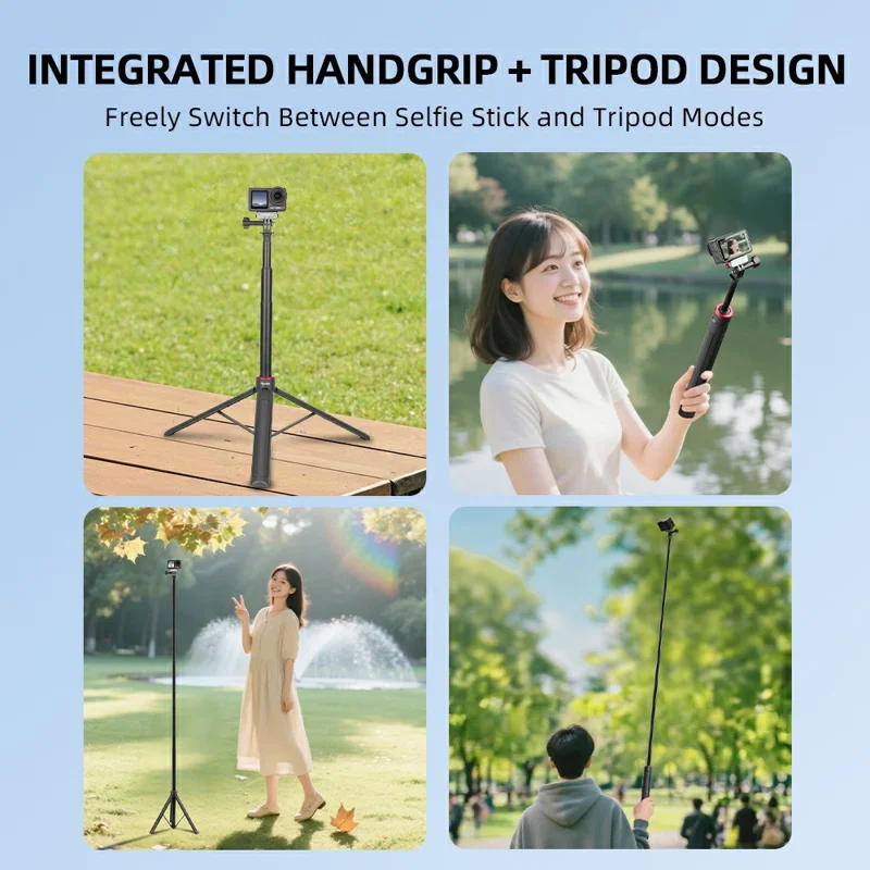 FLYMILE Action Cameras Telescopic Selfie Stick Tripod 6-Section Adjustable Aluminum Alloy Extendable Pole - 1.4m