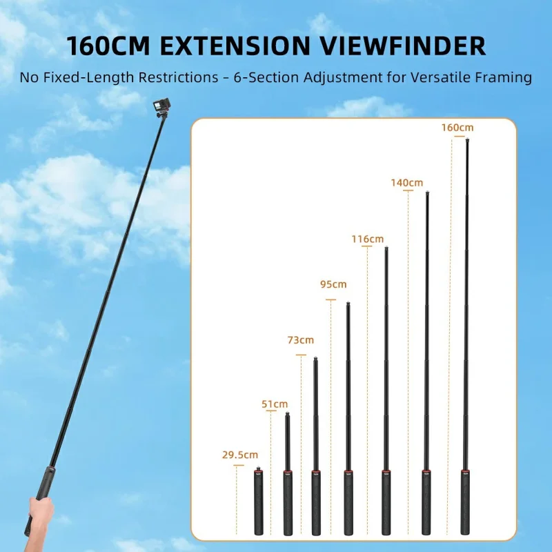 FLYMILE Action Cameras Telescopic Selfie Stick Tripod 6-Section Adjustable Aluminum Alloy Extendable Pole - 1.4m