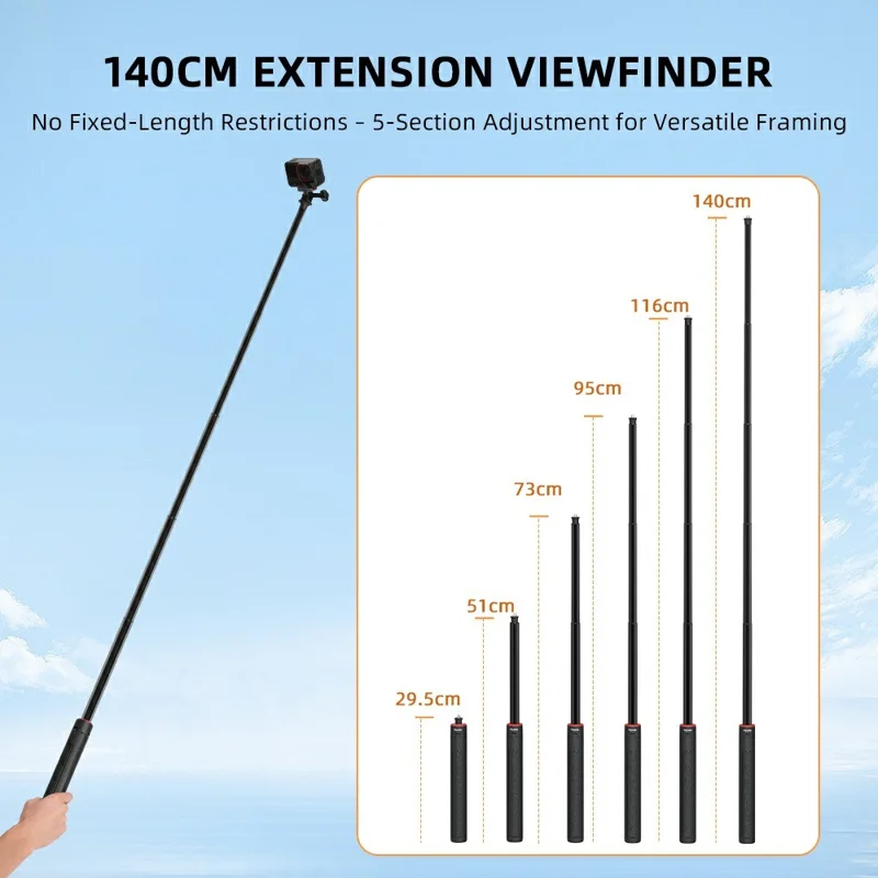 FLYMILE Action Cameras Telescopic Selfie Stick Tripod 6-Section Adjustable Aluminum Alloy Extendable Pole - 1.4m