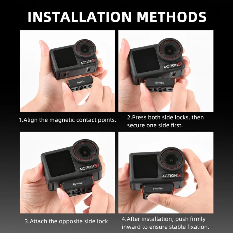 FLYMILE Per DJI Osmo Action 5 Pro / Action 4 Supporto Magnetico con Base a Sgancio Rapido 1/4 e Doppia Porta di Espansione