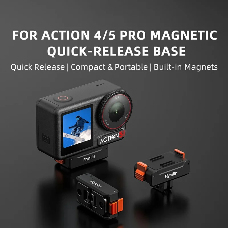 FLYMILE Per DJI Osmo Action 5 Pro / Action 4 Supporto Magnetico con Base a Sgancio Rapido 1/4 e Doppia Porta di Espansione