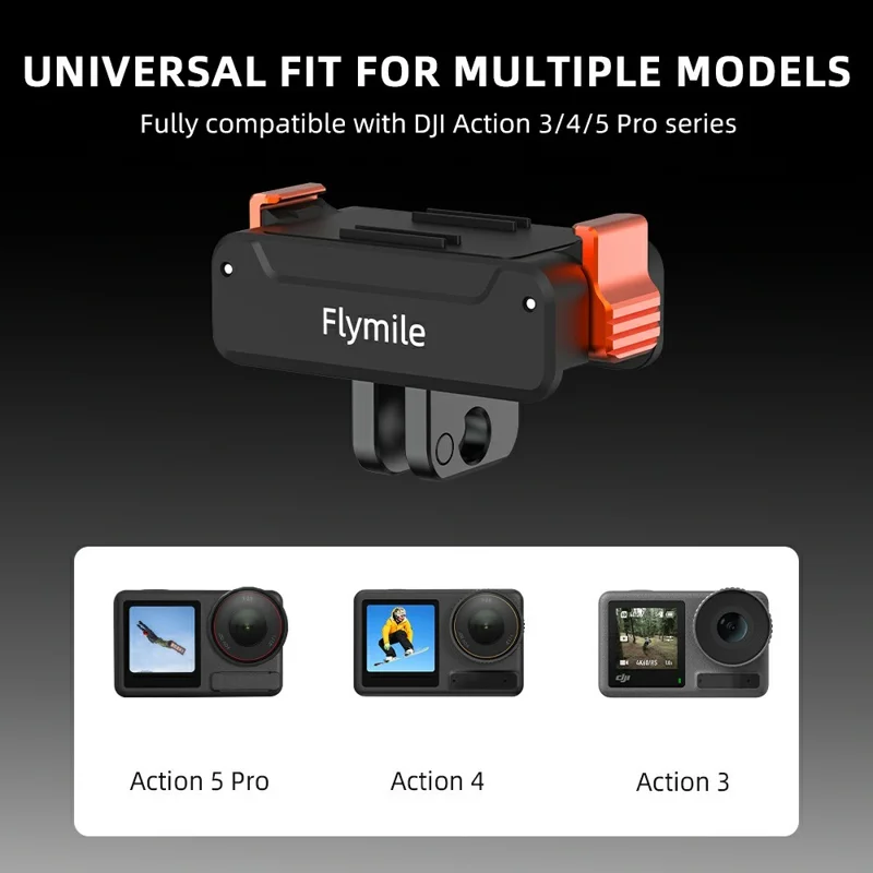 FLYMILE Per DJI Osmo Action 5 Pro / Action 4 Supporto Magnetico con Base a Sgancio Rapido 1/4 e Doppia Porta di Espansione