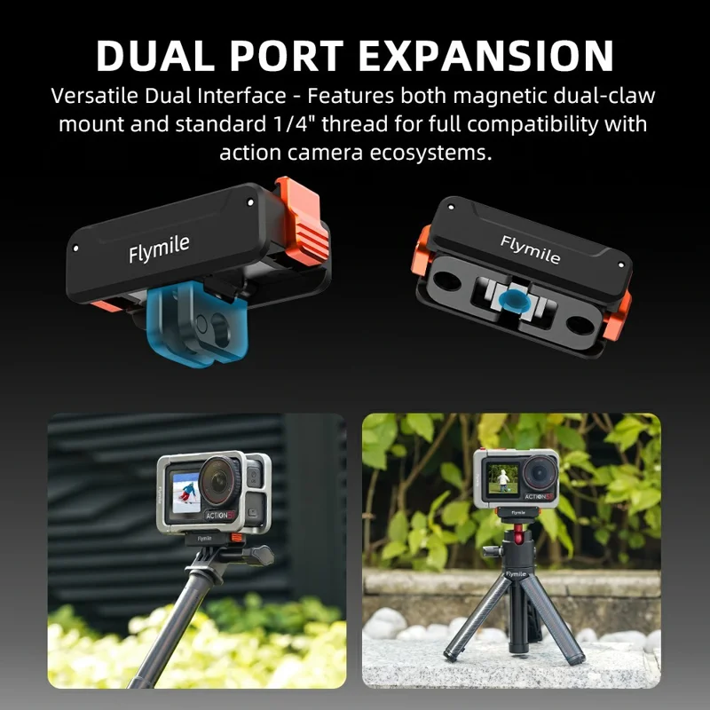 FLYMILE Per DJI Osmo Action 5 Pro / Action 4 Supporto Magnetico con Base a Sgancio Rapido 1/4 e Doppia Porta di Espansione