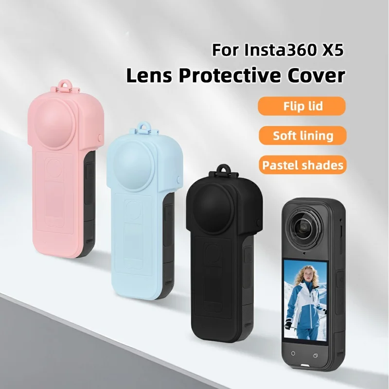 FLYMILE For Insta360 X5 Action Camera Anti Scratch Plastic Lens Cap Flip Lens Protective Cover - Blue