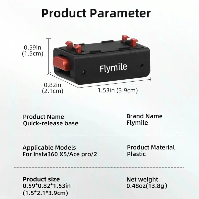 FLYMILE Sgancio Rapido 1/4 Base per Insta360 Ace Pro 2 / Ace Pro / Ace / X5 / X4 / X3 / X2 Sistema di Bloccaggio Magnetico Doppio con Sgancio Rapido