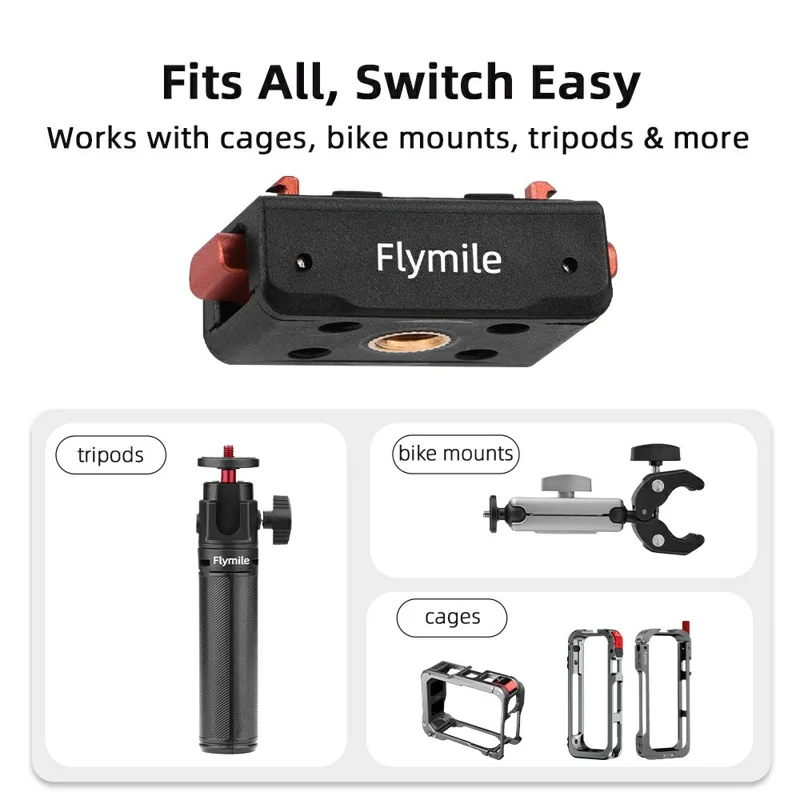 FLYMILE Sgancio Rapido 1/4 Base per Insta360 Ace Pro 2 / Ace Pro / Ace / X5 / X4 / X3 / X2 Sistema di Bloccaggio Magnetico Doppio con Sgancio Rapido