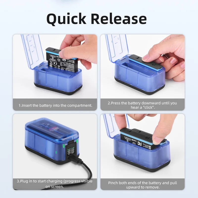For Insta360 X5 Dual Battery Charger Portable Charging Case Fast Charging Real-Time Power Display