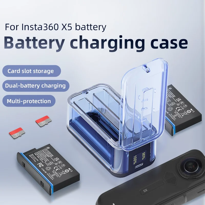 For Insta360 X5 Dual Battery Charger Portable Charging Case Fast Charging Real-Time Power Display