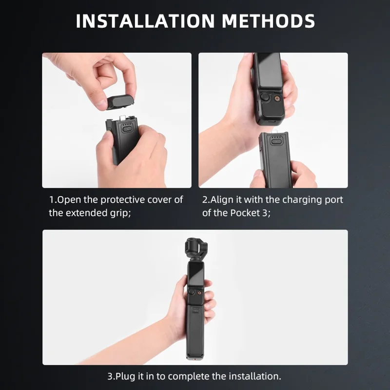 Для DJI Osmo Pocket 3 Аккумуляторная рукоятка с быстрой зарядкой, длительным сроком службы батареи и двумя портами Type-C с противоударной блокировкой