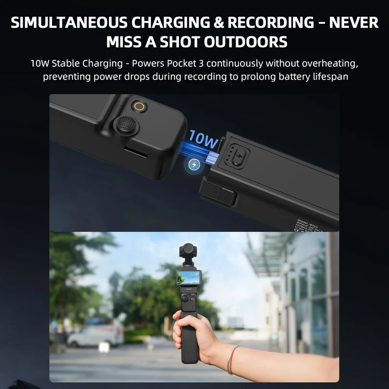 Для DJI Osmo Pocket 3 Аккумуляторная рукоятка с быстрой зарядкой, длительным сроком службы батареи и двумя портами Type-C с противоударной блокировкой