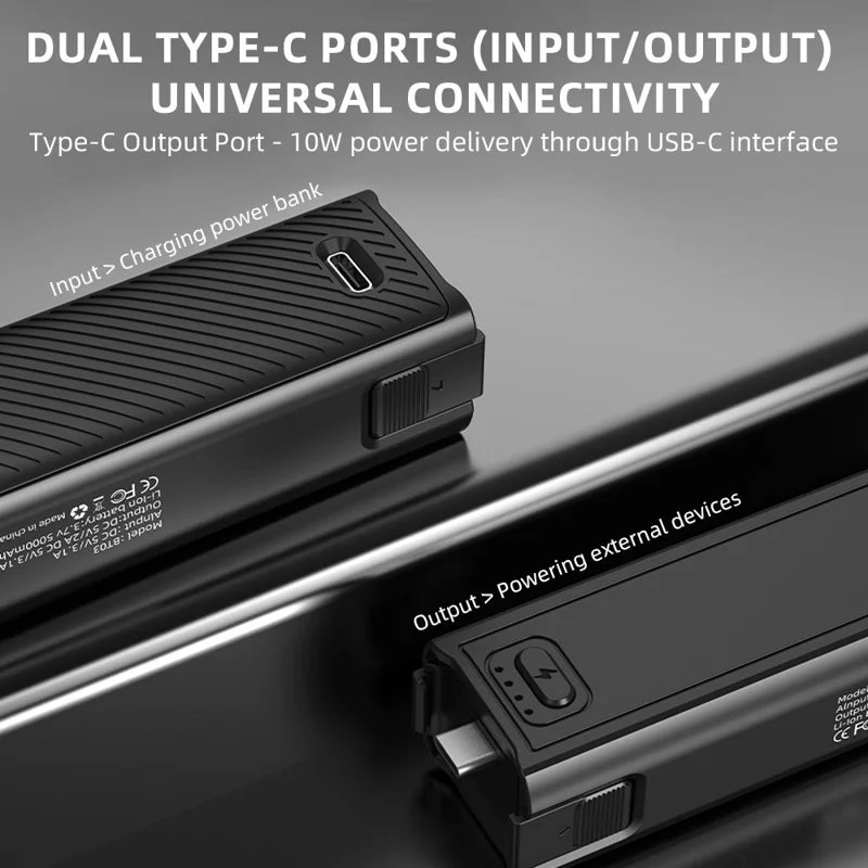 Для DJI Osmo Pocket 3 Аккумуляторная рукоятка с быстрой зарядкой, длительным сроком службы батареи и двумя портами Type-C с противоударной блокировкой