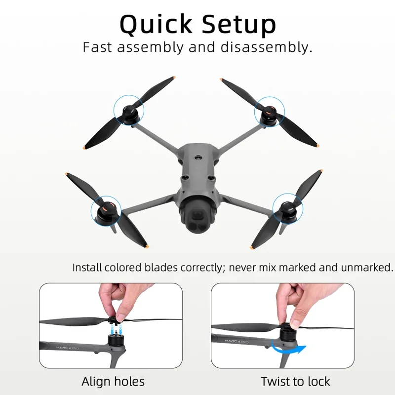 2 Pares de Hélices de Liberação Rápida em TPU para Drone DJI Mavic 4 Pro