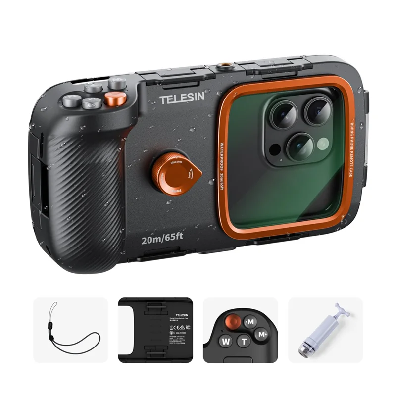 TELESIN IP68 Custodia impermeabile per immersioni per telefono Compatibile con Bluetooth Anti-appannamento Alloggiamento fotografico subacqueo per telefono 20m