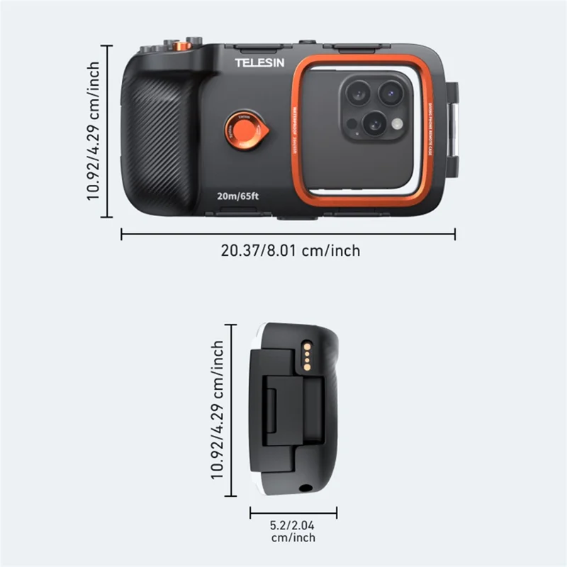 TELESIN IP68 Custodia impermeabile per immersioni per telefono Compatibile con Bluetooth Anti-appannamento Alloggiamento fotografico subacqueo per telefono 20m